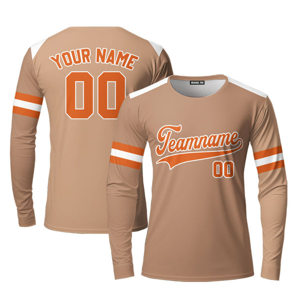 Custom Light Brown White Raglan Orange Custom Long Sleeve T-Shirt For Men & Women