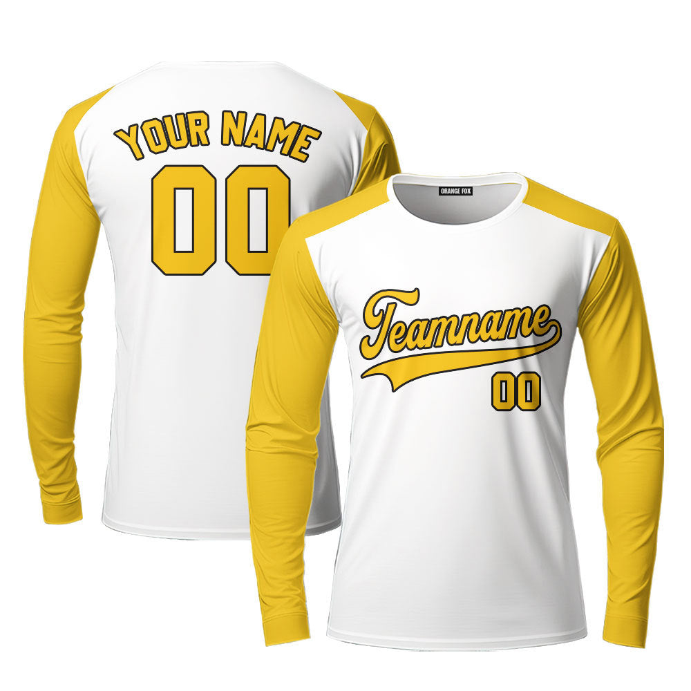 Custom White Yellow Raglan Black Custom Long Sleeve T-Shirt For Men & Women