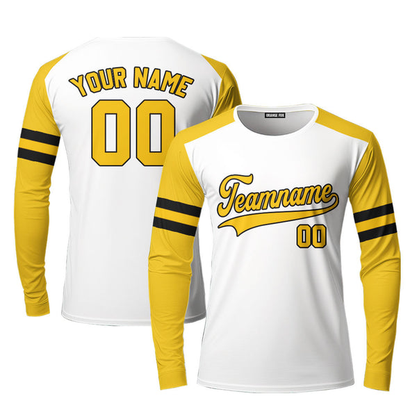 Custom White Yellow Raglan Black Custom Long Sleeve T-Shirt For Men & Women