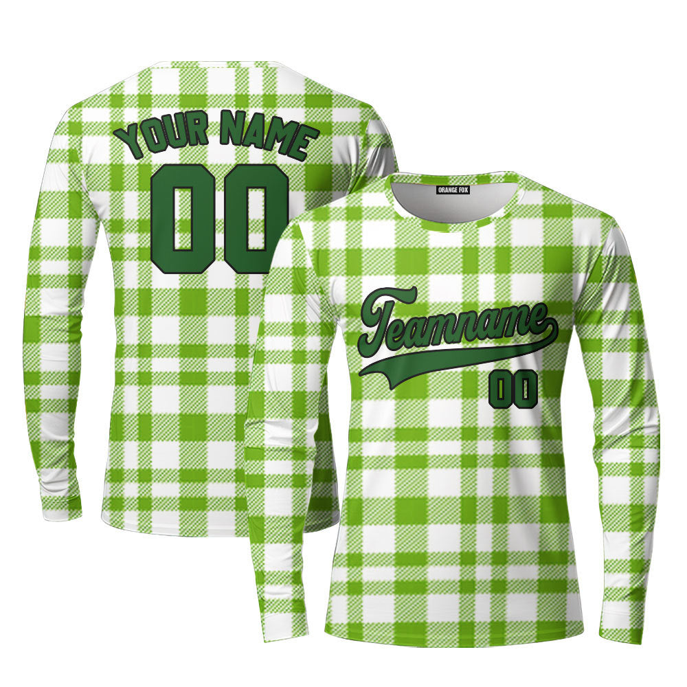 Custom Green Tartan Pattern Green Black Custom Long Sleeve T-Shirt For Men & Women