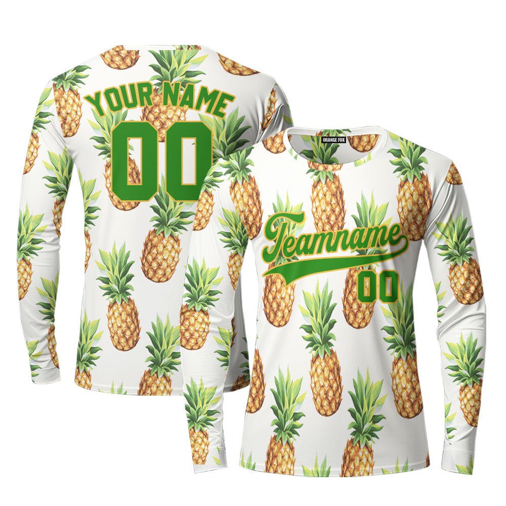 Custom Pineapple Green Yellow Tropical Custom Long Sleeve T-Shirt For Men & Women