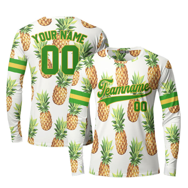 Custom Pineapple Green Yellow Tropical Custom Long Sleeve T-Shirt For Men & Women