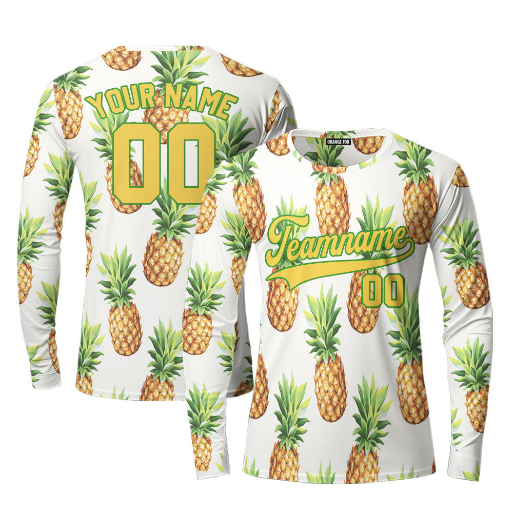 Custom Pineapple Yellow Gold Tropical Custom Long Sleeve T-Shirt For Men & Women