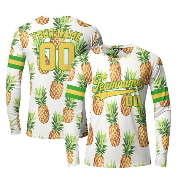 Custom Pineapple Yellow Gold Tropical Custom Long Sleeve T-Shirt For Men & Women