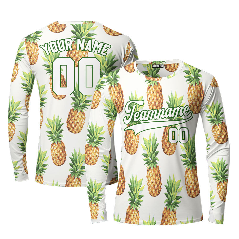 Custom Pineapple White Green Tropical Custom Long Sleeve T-Shirt For Men & Women