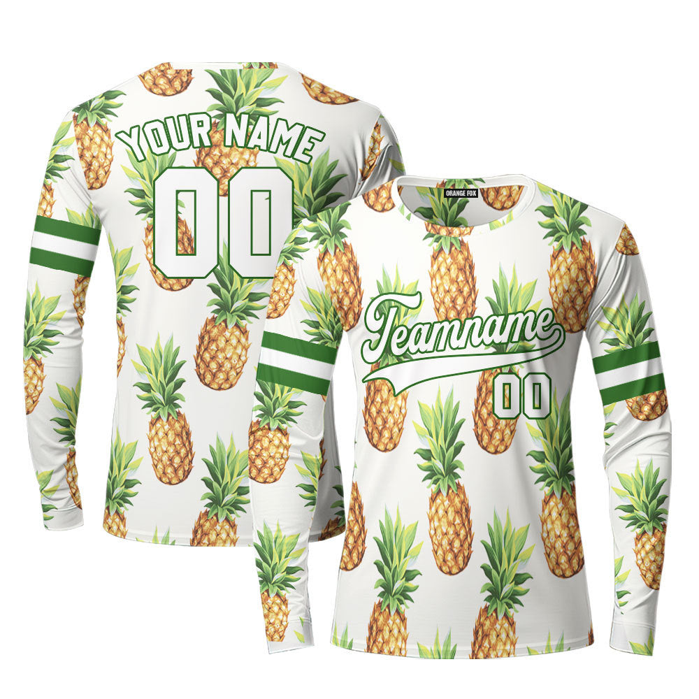 Custom Pineapple White Green Tropical Custom Long Sleeve T-Shirt For Men & Women