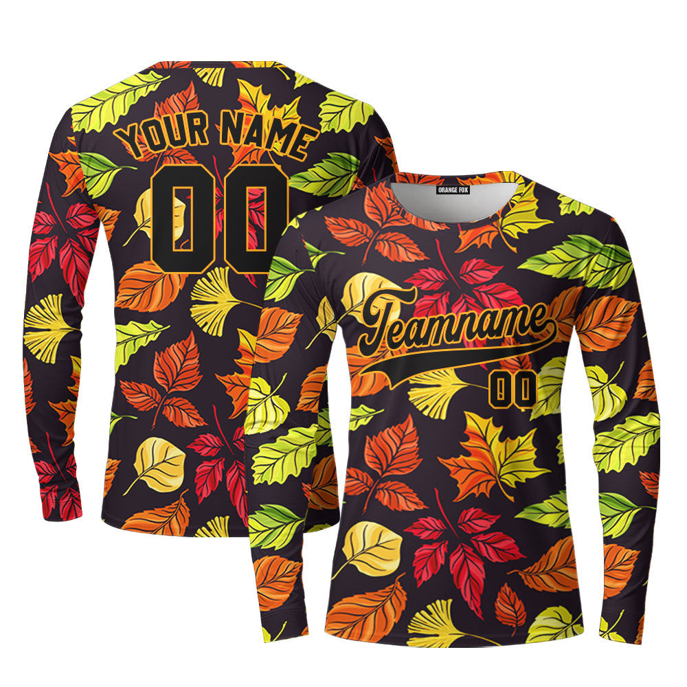 Custom Falls Leaves Love Autumn Black Yellow Custom Long Sleeve T-Shirt For Men & Women