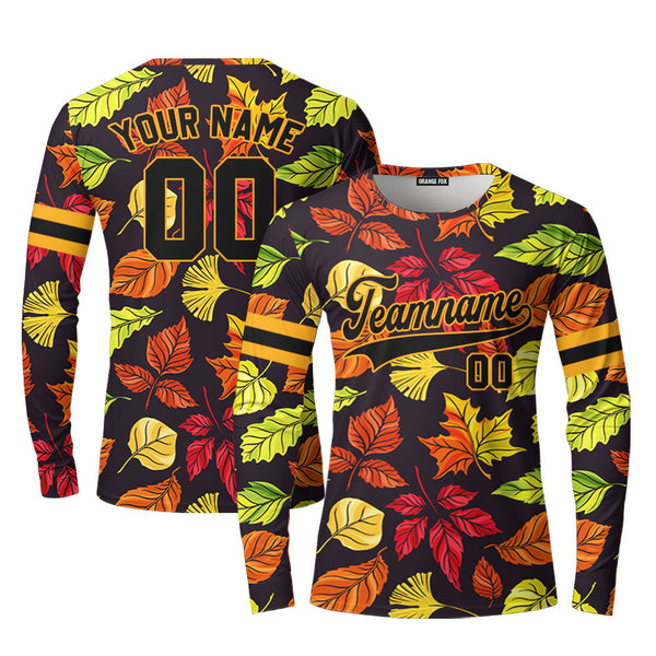 Custom Falls Leaves Love Autumn Black Yellow Custom Long Sleeve T-Shirt For Men & Women