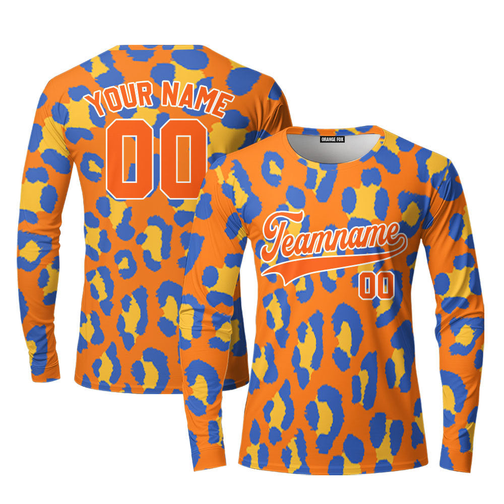 Orange Leopard Pattern Orange White Custom Long Sleeve T-Shirt For Men & Women