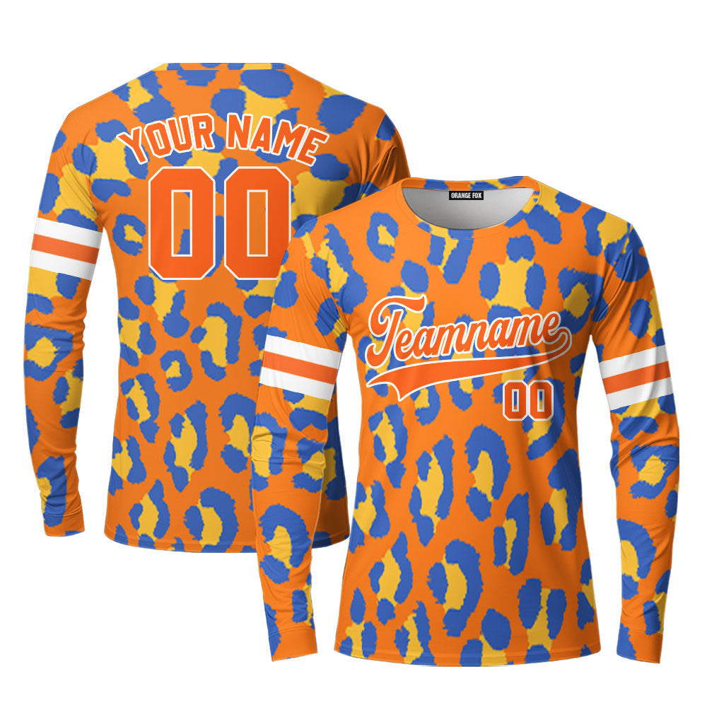 Orange Leopard Pattern Orange White Custom Long Sleeve T-Shirt For Men & Women