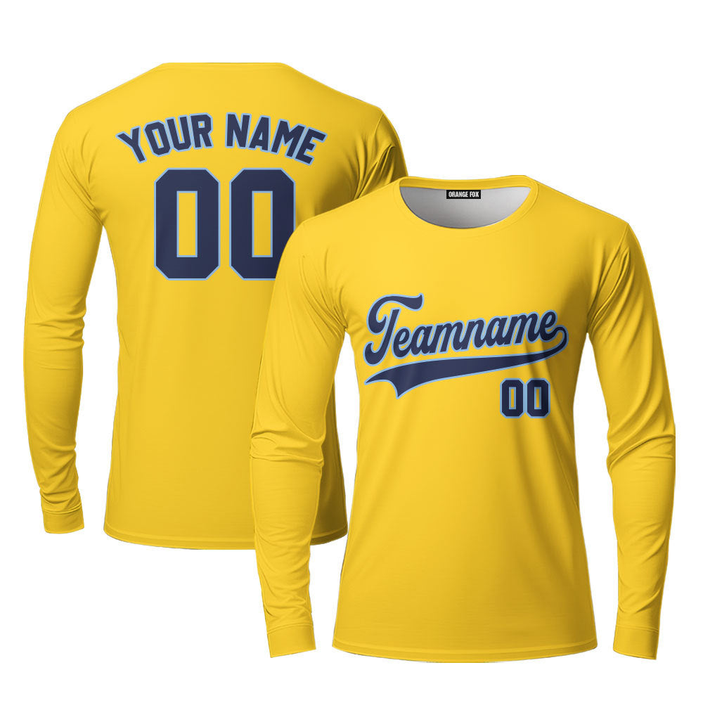 Custom Navy And Gold Custom Long Sleeve T-Shirt For Men & Women