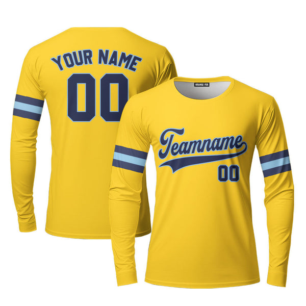 Custom Navy And Gold Custom Long Sleeve T-Shirt For Men & Women