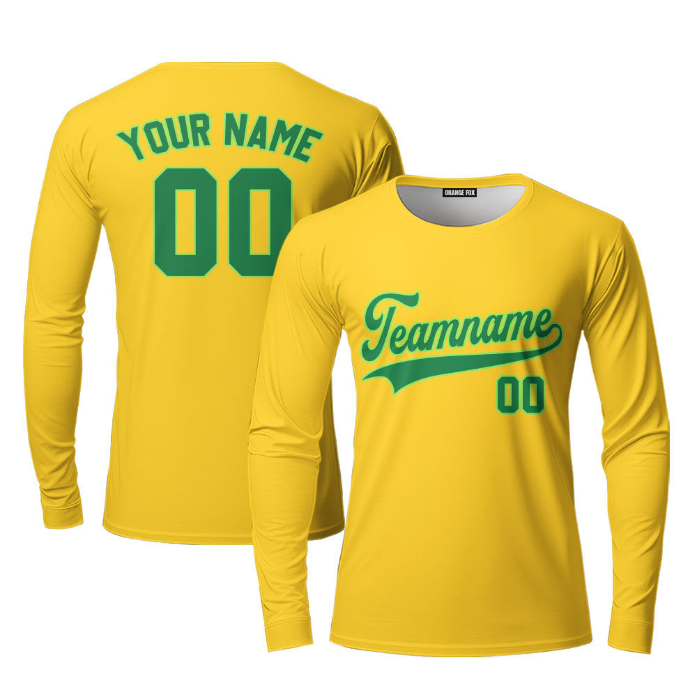 Custom Kelly Green And Gold Custom Long Sleeve T-Shirt For Men & Women