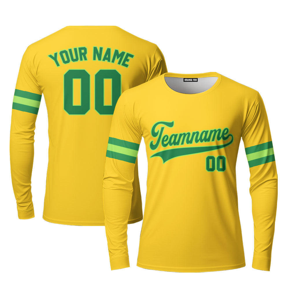 Custom Kelly Green And Gold Custom Long Sleeve T-Shirt For Men & Women