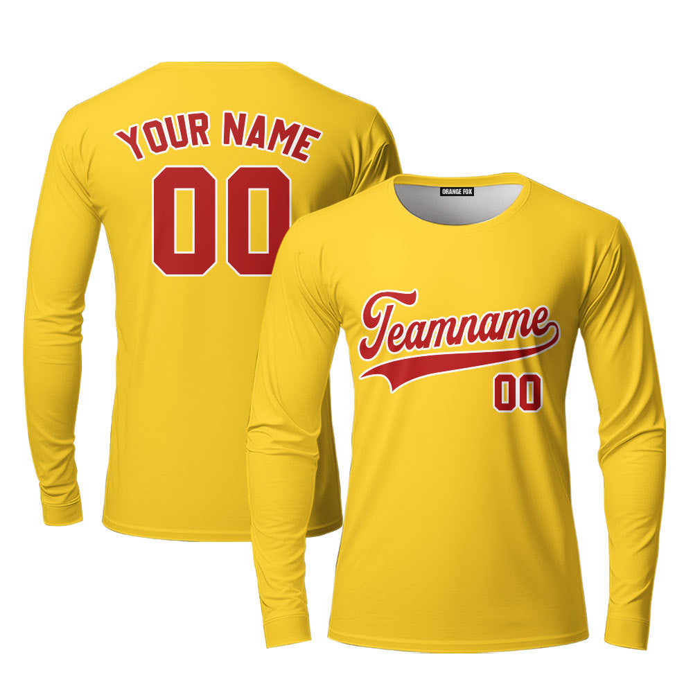 Custom Crimson And Yellow Custom Long Sleeve T-Shirt For Men & Women