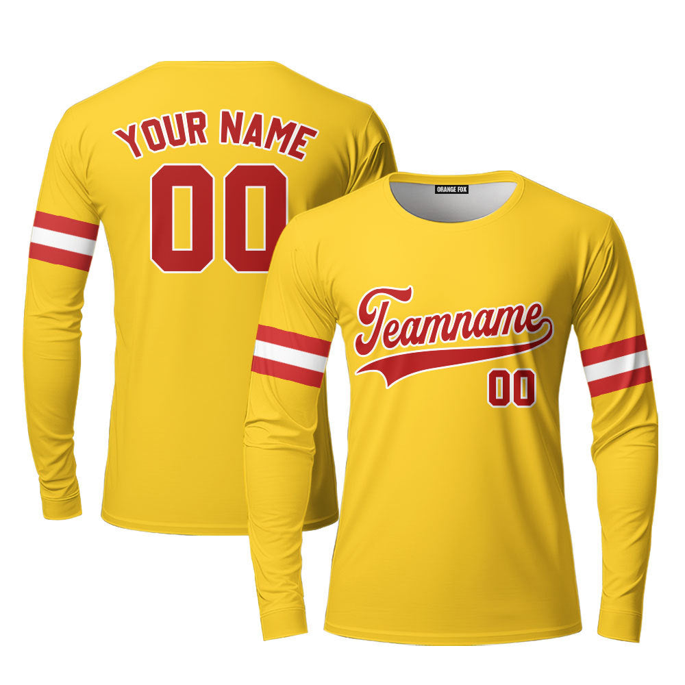 Custom Crimson And Yellow Custom Long Sleeve T-Shirt For Men & Women