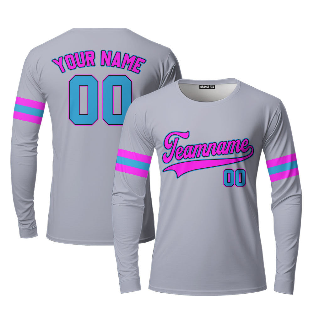 Custom Gray Pink Light Blue Custom Long Sleeve T-Shirt For Men & Women