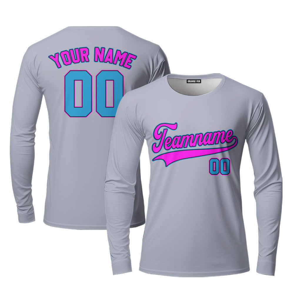 Custom Gray Pink Light Blue Custom Long Sleeve T-Shirt For Men & Women