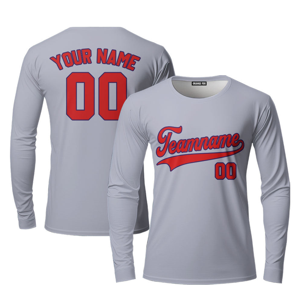 Custom Gray Red Dard Blue Custom Long Sleeve T-Shirt For Men & Women