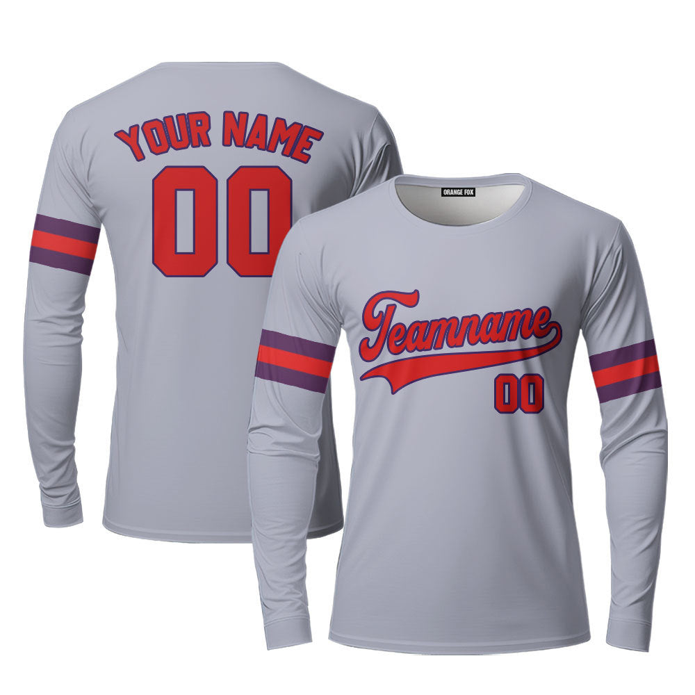 Custom Gray Red Dard Blue Custom Long Sleeve T-Shirt For Men & Women