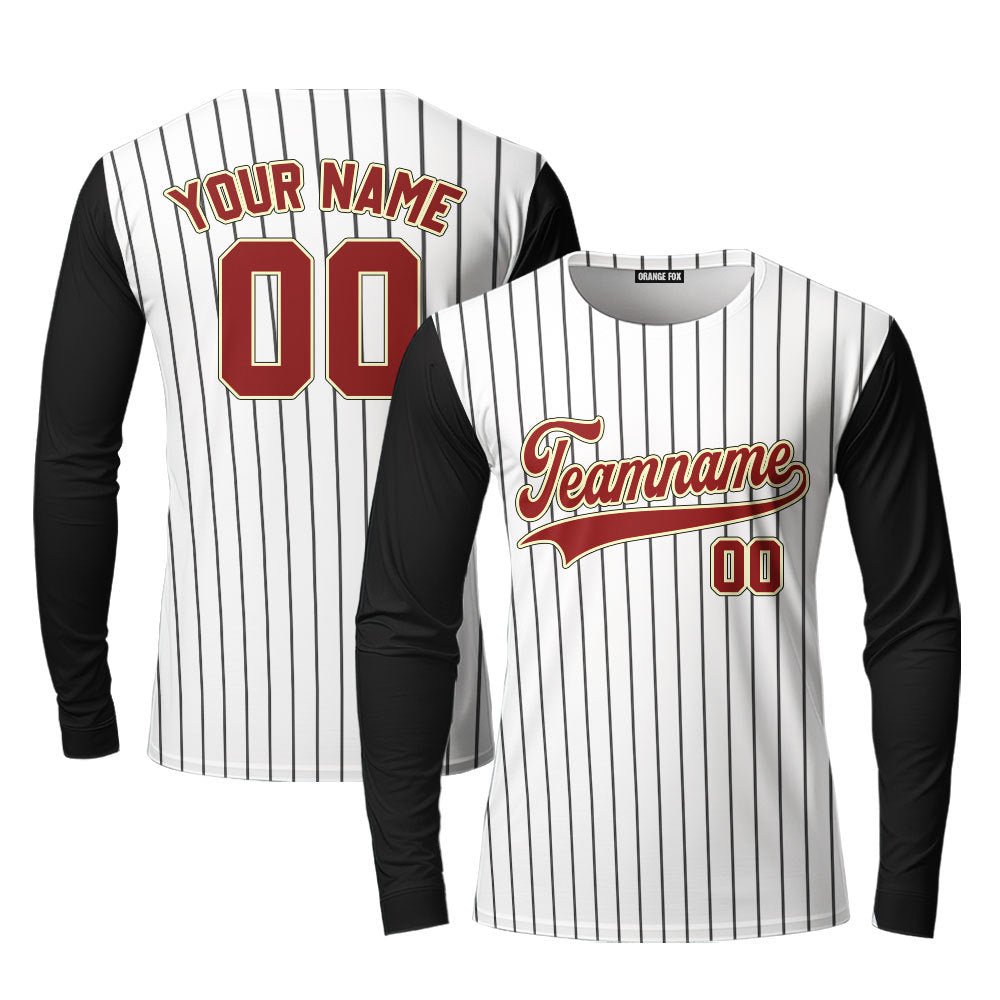 Custom Black White Pinstripe Crimson Cream Raglan Sleeves Custom Long Sleeve T-Shirt For Men & Women