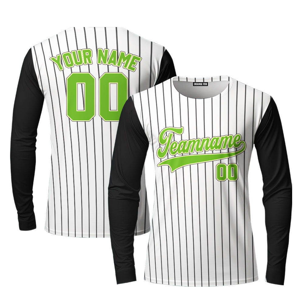 Custom Black White Pinstripe Kelly Green Black Raglan Sleeves Custom Long Sleeve T-Shirt For Men & Women