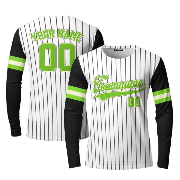 Custom Black White Pinstripe Kelly Green Black Raglan Sleeves Custom Long Sleeve T-Shirt For Men & Women