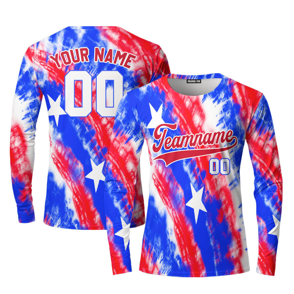 Custom USA Flag Tie Dye Red White Custom Long Sleeve T-Shirt For Men & Women