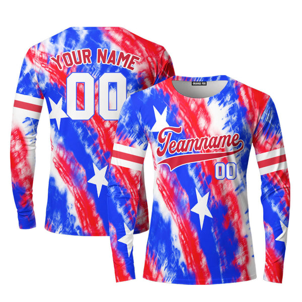 Custom USA Flag Tie Dye Red White Custom Long Sleeve T-Shirt For Men & Women