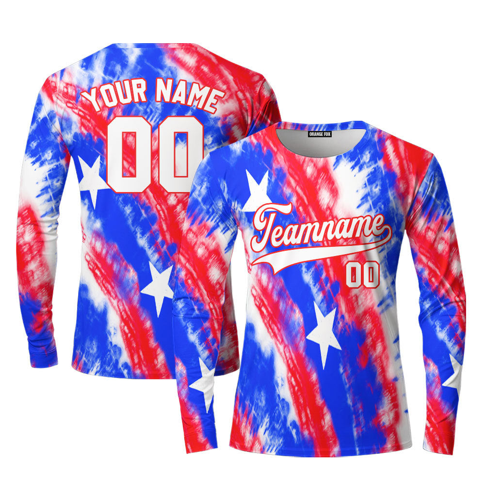 Custom USA Flag Tie Dye White Black Custom Long Sleeve T-Shirt For Men & Women