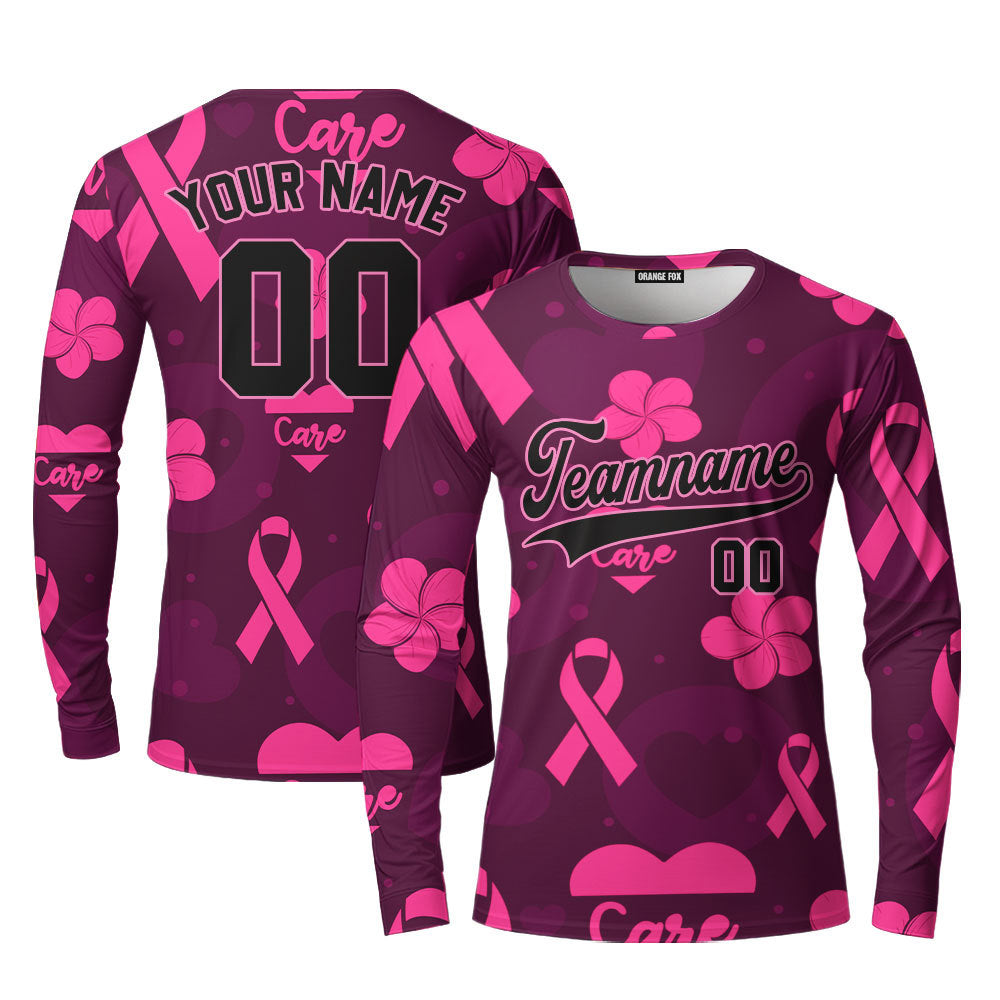 Custom Pink Care Heart Black Pink Custom Long Sleeve T-Shirt For Men & Women