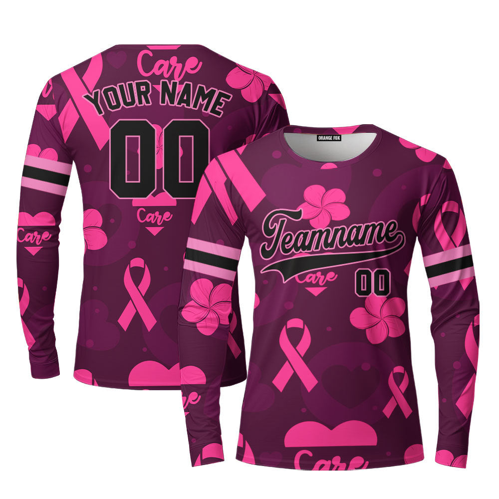 Custom Pink Care Heart Black Pink Custom Long Sleeve T-Shirt For Men & Women