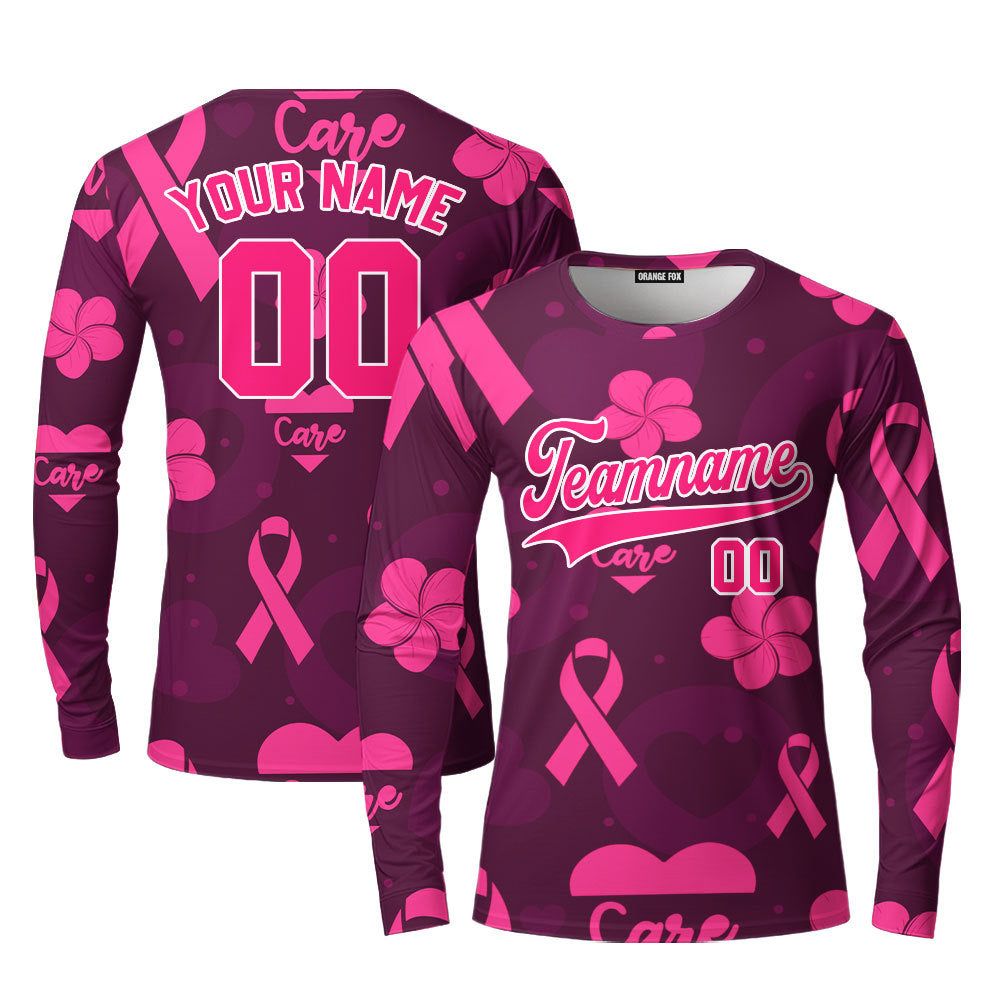 Custom Pink Care Pink White Custom Long Sleeve T-Shirt For Men & Women