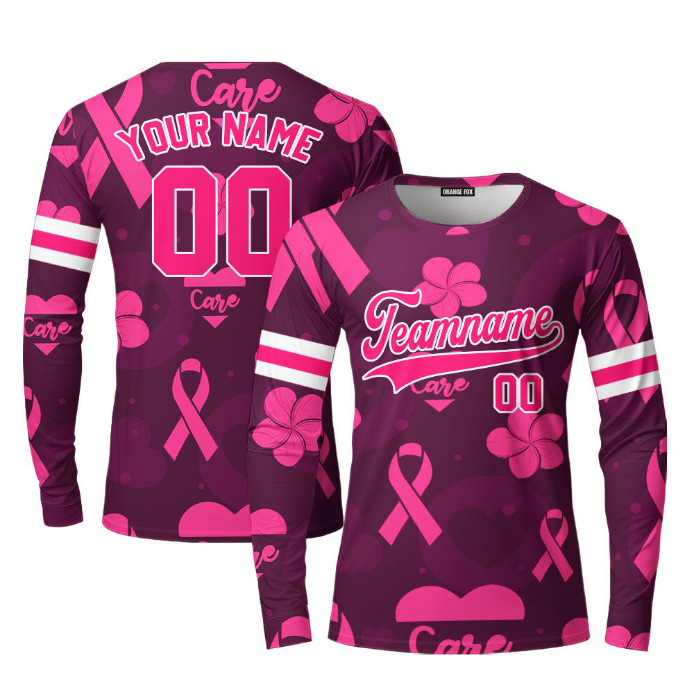 Custom Pink Care Pink White Custom Long Sleeve T-Shirt For Men & Women