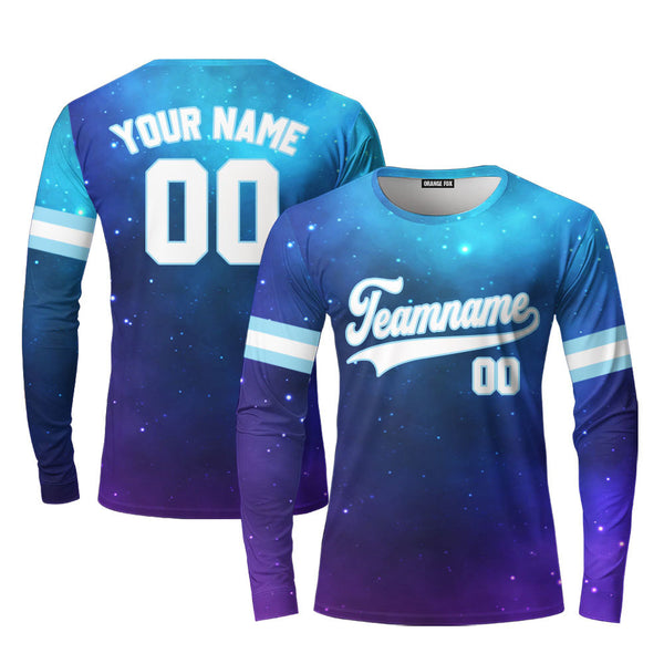 Custom Fantasy Galaxy Pattern White Light Blue Custom Long Sleeve T-Shirt For Men & Women