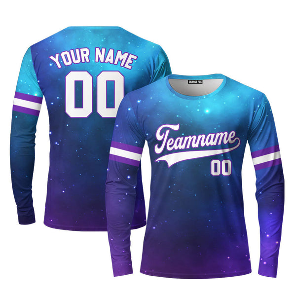 Custom Fantasy Galaxy Pattern White Purple Custom Long Sleeve T-Shirt For Men & Women