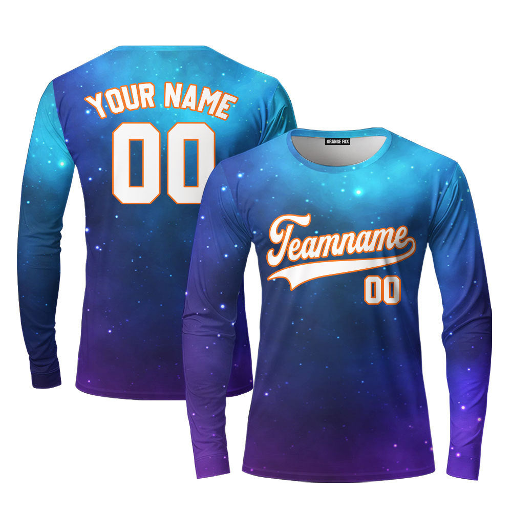 Custom Fantasy Galaxy Pattern White Orange Custom Long Sleeve T-Shirt For Men & Women