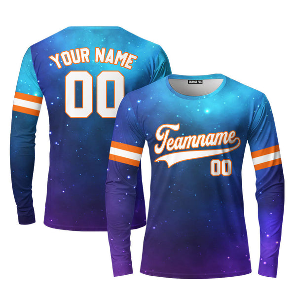 Custom Fantasy Galaxy Pattern White Orange Custom Long Sleeve T-Shirt For Men & Women