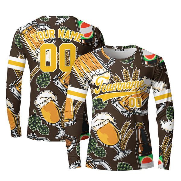 Custom Vintage Beer Pattern And Yellow White Custom Long Sleeve T-Shirt For Men & Women