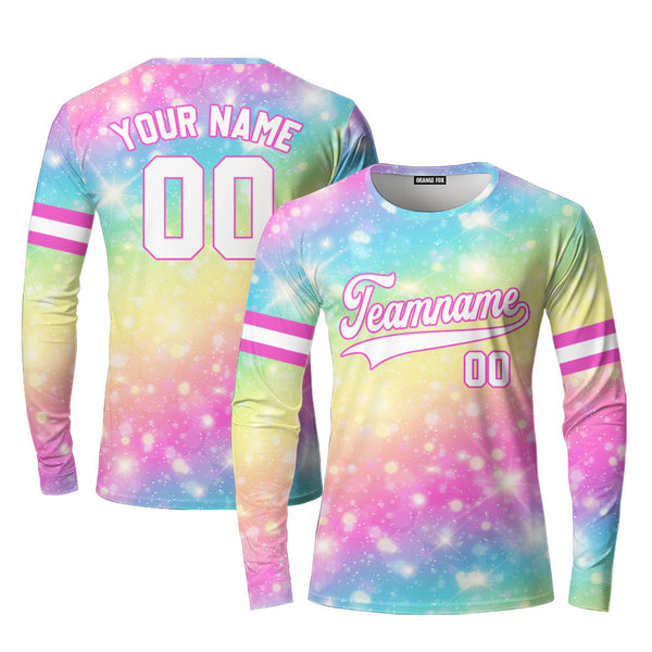 Custom Fantasy Rainbow Pattern White Pink Custom Long Sleeve T-Shirt For Men & Women