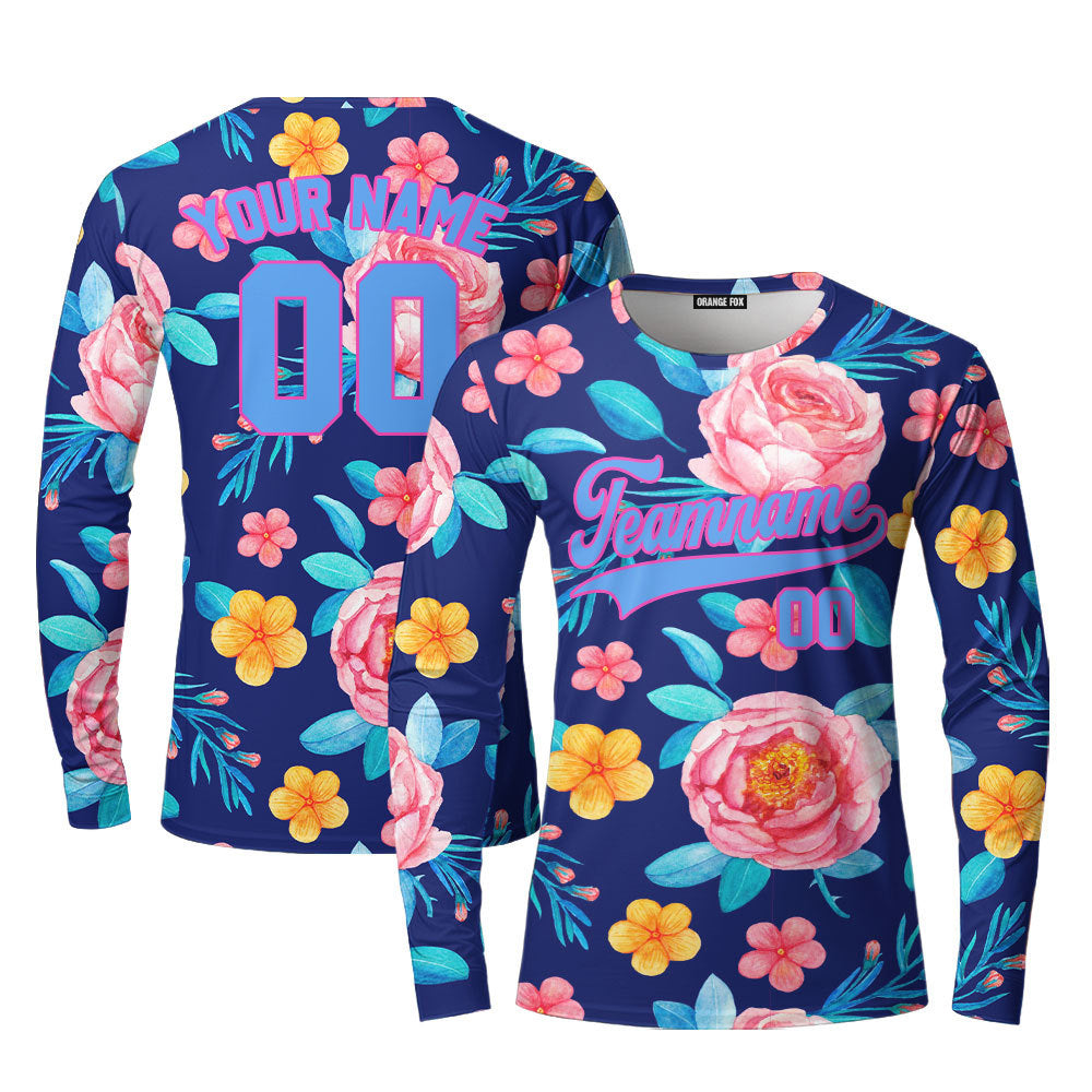 Custom Pinky Coral Floral Pattern Royal Pink Custom Long Sleeve T-Shirt For Men & Women