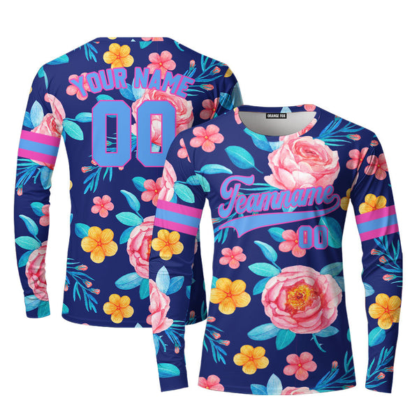 Custom Pinky Coral Floral Pattern Royal Pink Custom Long Sleeve T-Shirt For Men & Women