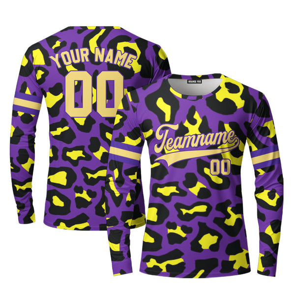 Custom Violet Leopard Pattern Yellow Purple Custom Long Sleeve T-Shirt For Men & Women