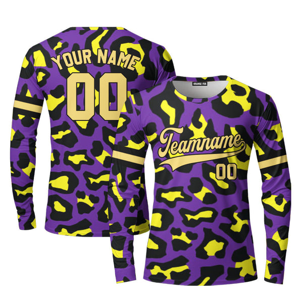 Custom Violet Leopard Pattern Yellow Black Custom Long Sleeve T-Shirt For Men & Women