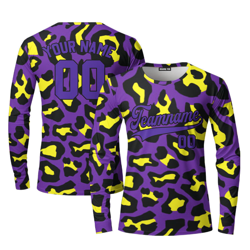 Custom Violet Leopard Pattern Purple Black Custom Long Sleeve T-Shirt For Men & Women