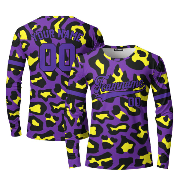 Custom Violet Leopard Pattern Purple Black Custom Long Sleeve T-Shirt For Men & Women