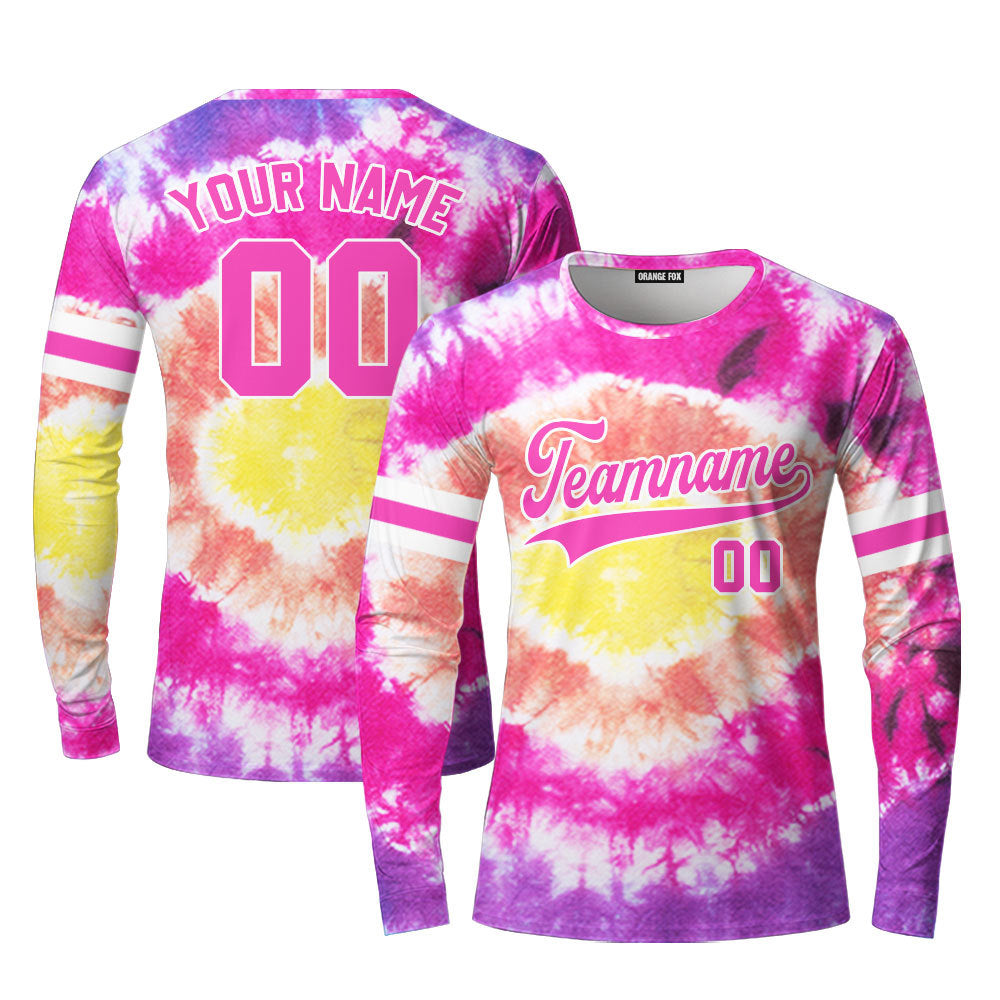 Custom Tie Dye Pink White Custom Long Sleeve T-Shirt For Men & Women