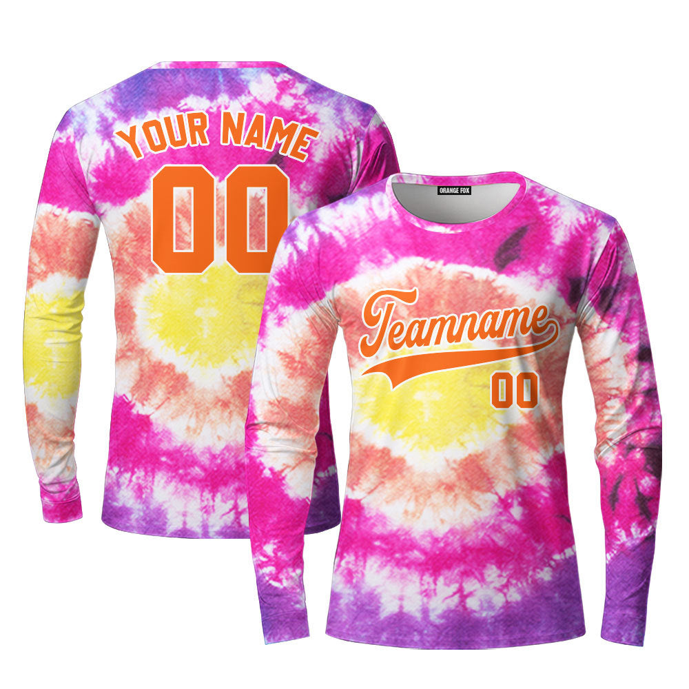 Custom Tie Dye Orange White Custom Long Sleeve T-Shirt For Men & Women