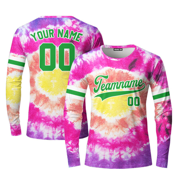 Custom Tie Dye Green White Custom Long Sleeve T-Shirt For Men & Women