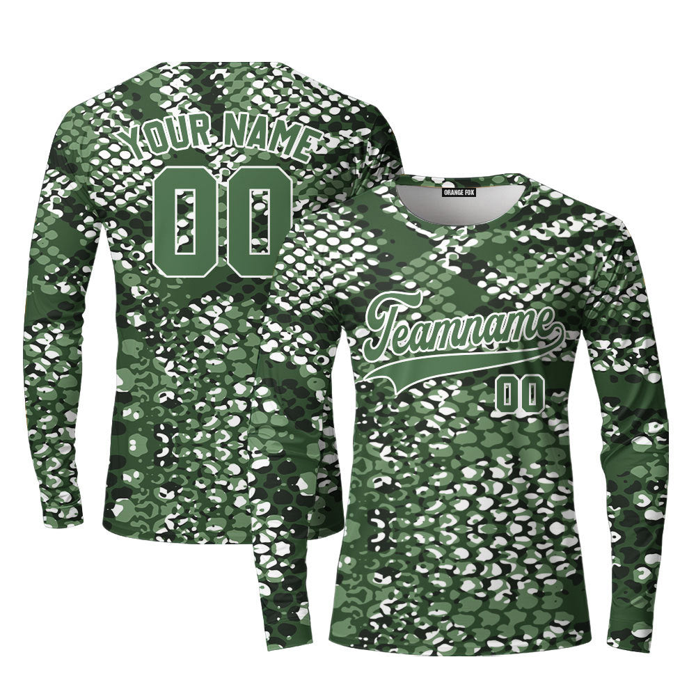 Custom Olive Snake Skin Pattern Green White Custom Long Sleeve T-Shirt For Men & Women